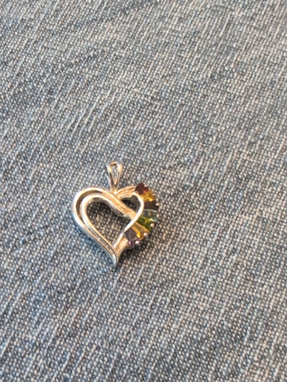 Sterling Silver Heart Pendant with Multicolor Gem Accents